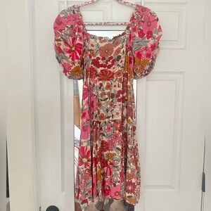 Colorful Floral Puff Sleeve Dress